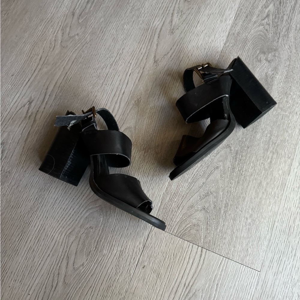 Women’s Black Faux Leather Platform Ankle Strap Heels